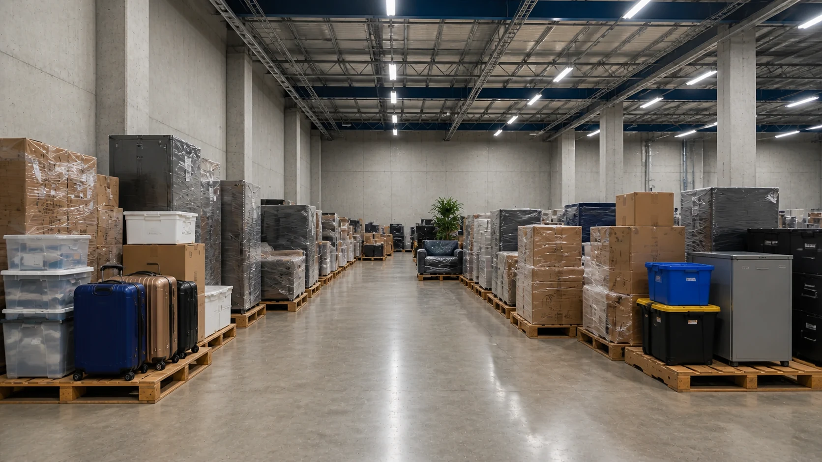Business stock on pallets in an open FREE SPACE warehouse zone